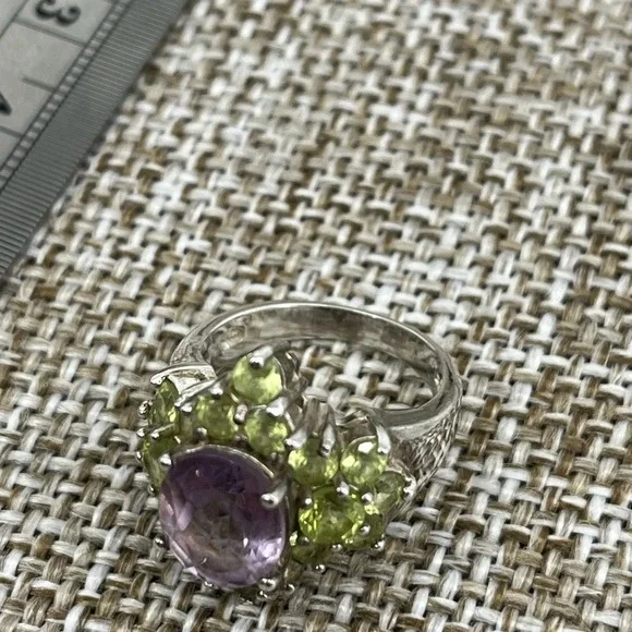 Vintage SETA Sterling Silver Amethyst & Peridot Cluster Ring Size 5 - Picture 12 of 16